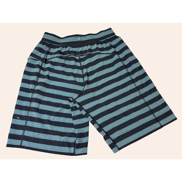 Like New Lululemon Mens Core Shorts 11" Navy Teal Stripe Swift Athletic M - Picture 3 of 8